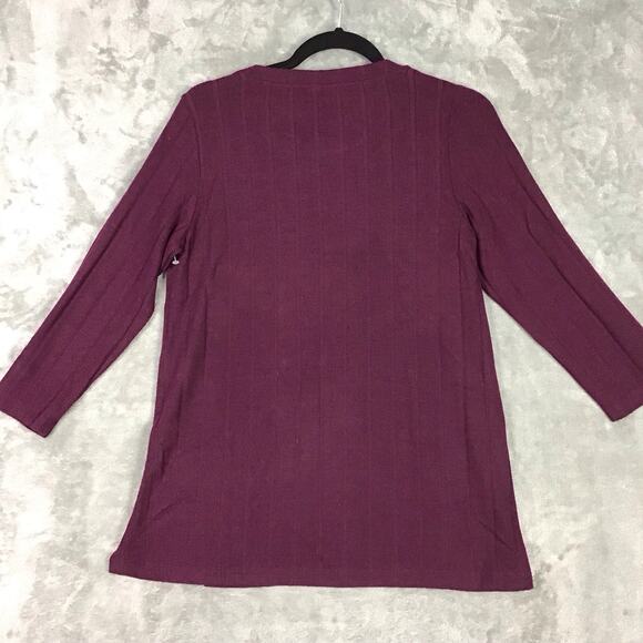 Bobeau Womens Medium Maroon Wide Rib Crew Neck 3/4 Sleeve Side Slit Top NWOT - Picture 8 of 9